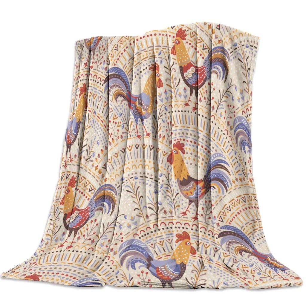 Retro Chicken Nap Pattern Flannel Throw Blanket Super Soft Comfortable Warm Sofa Bed Travel Home Decor Kids Adults Camping Gift