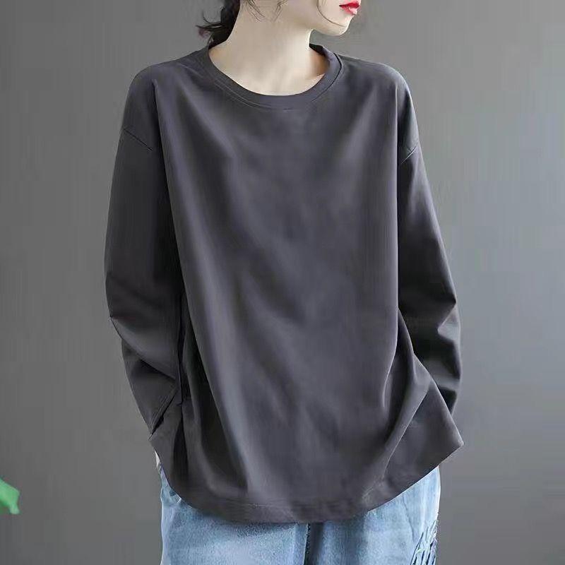 

Special Offer Processing Export Daily Order Retro Casual Long Sleeves Bottoming Shirt Women s Autumn Clothing Pure Cotton Inner Wear Blouse Dark gray [paragraph pure color]] M