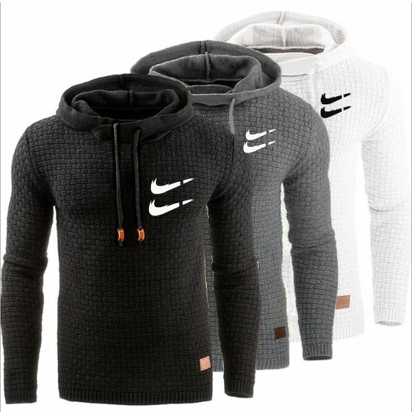 Men's Jacquard Sweater Long Sleeve Hoodie Warm Color Hooded Sweatshirt