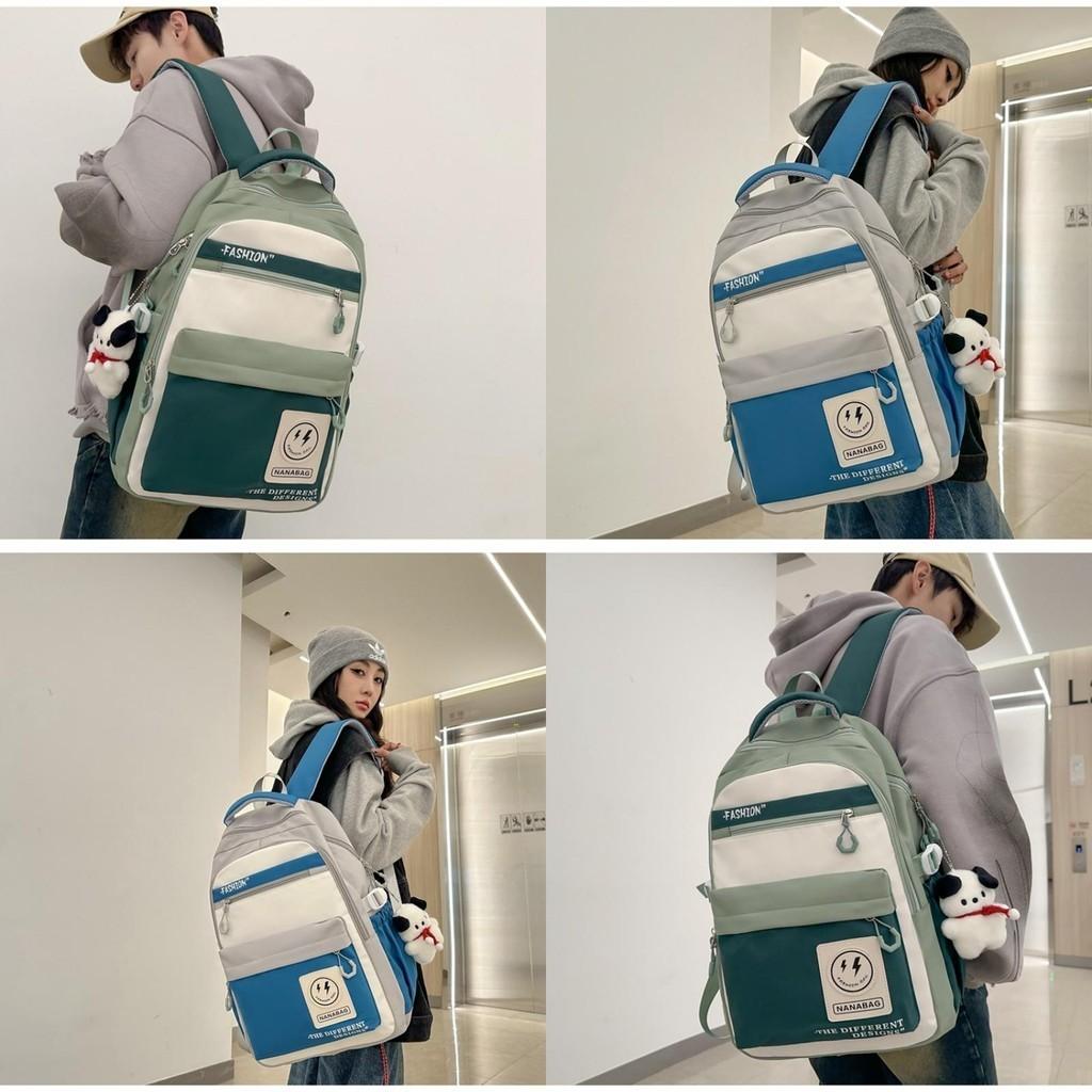 Retro Workwear Style Large Capacity Backpack Women Korean Version High School Students Color-blocking Trendy Shoulder Bag Men Travel Backpack