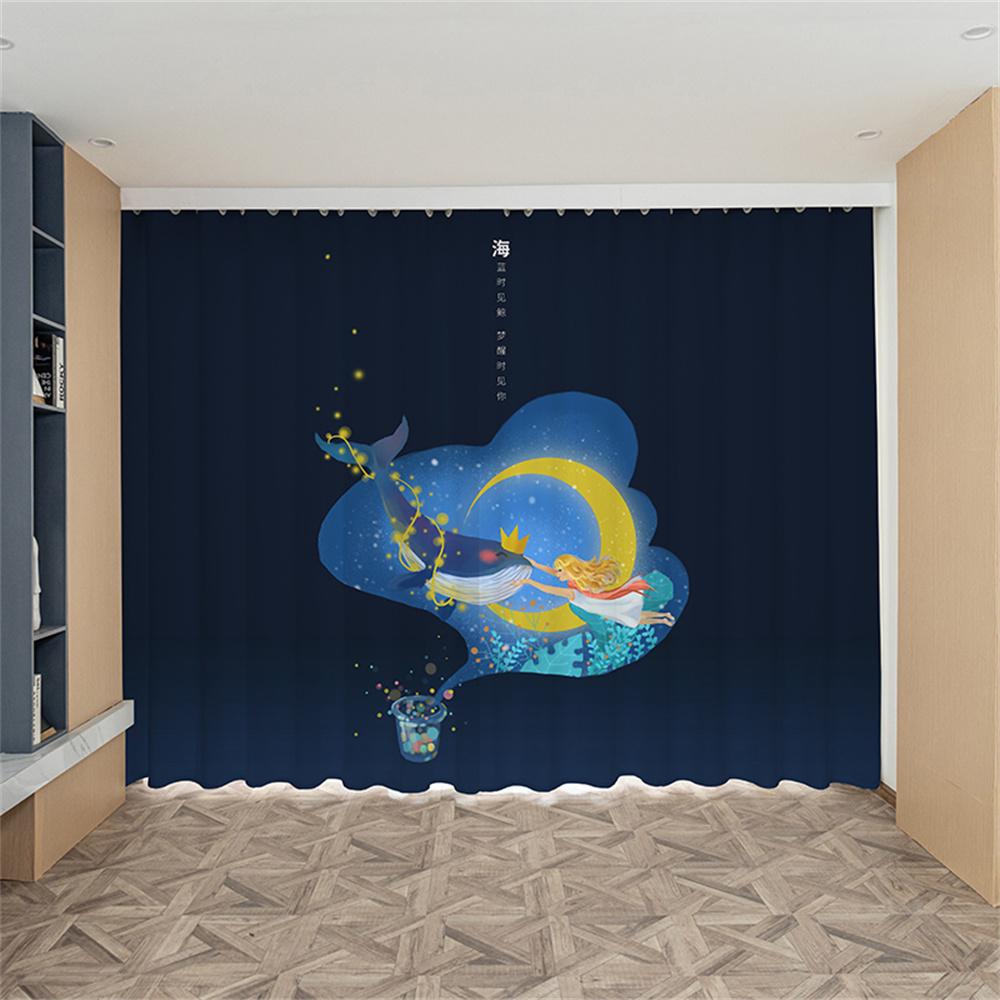 Cartoon Whale Cetacean Animal Ocean Rainbow Kids Window Curtains Blinds for Living Room Bedroom Kitchen Door Home Decor 2Pieces