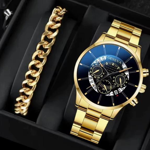 Popular Watch Men'S Set Gift Large Dial With Calendar Steel Belt Men'S Watch Business Luminous Watch