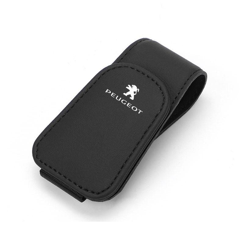 Leather Car Glasses Clip Credit Card Holder Ticket Clamp For Peugeot 408 4008 308 3008 5008 508 2008 208 301 407 3/Car Keychain