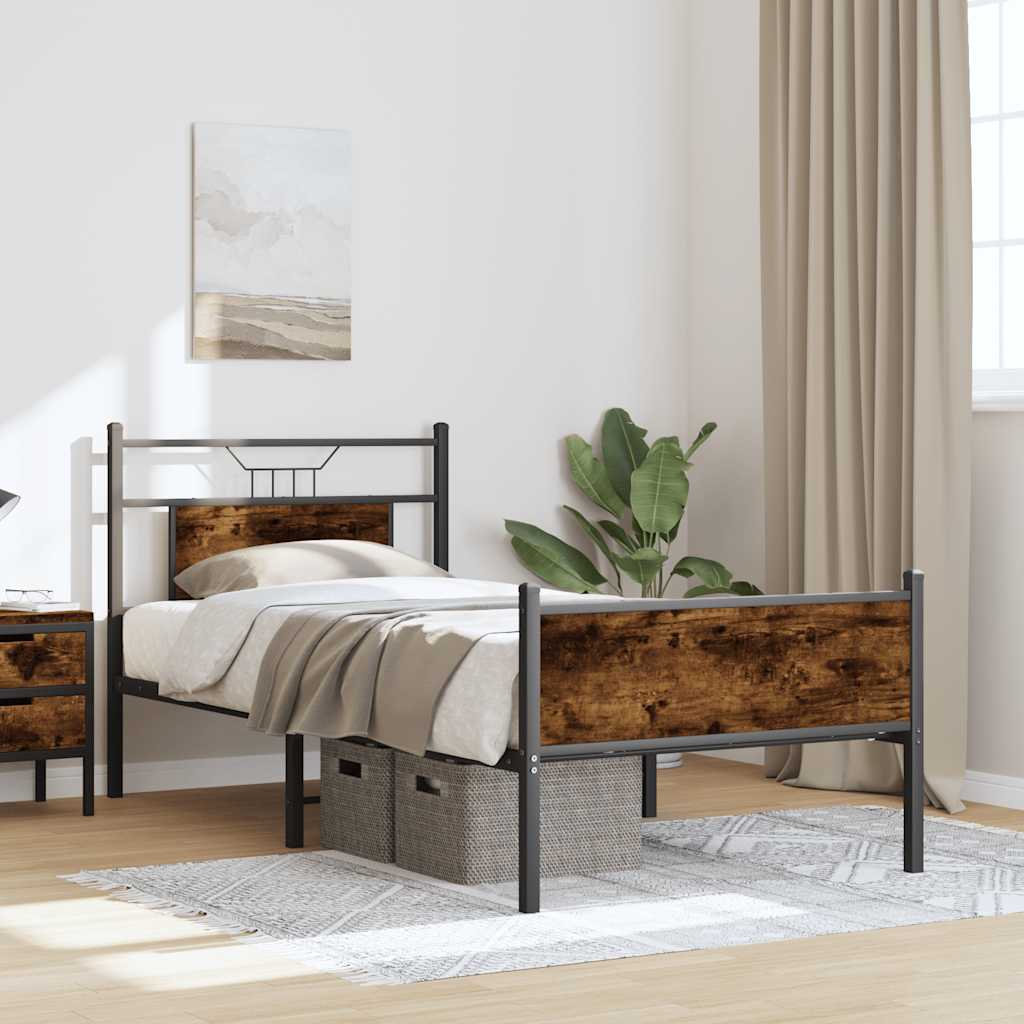 Bed Frame without Mattress Smoked Oak Finish 80 x 200 cm Engineered Wood
