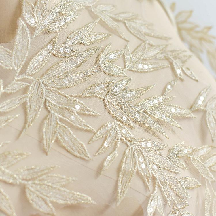 Xianxian Bamboo Leaf Sub-Gold Sequin Embroidered Lace, High-End Wedding Dress Handmade Diy Hanfu Decorative Accessories