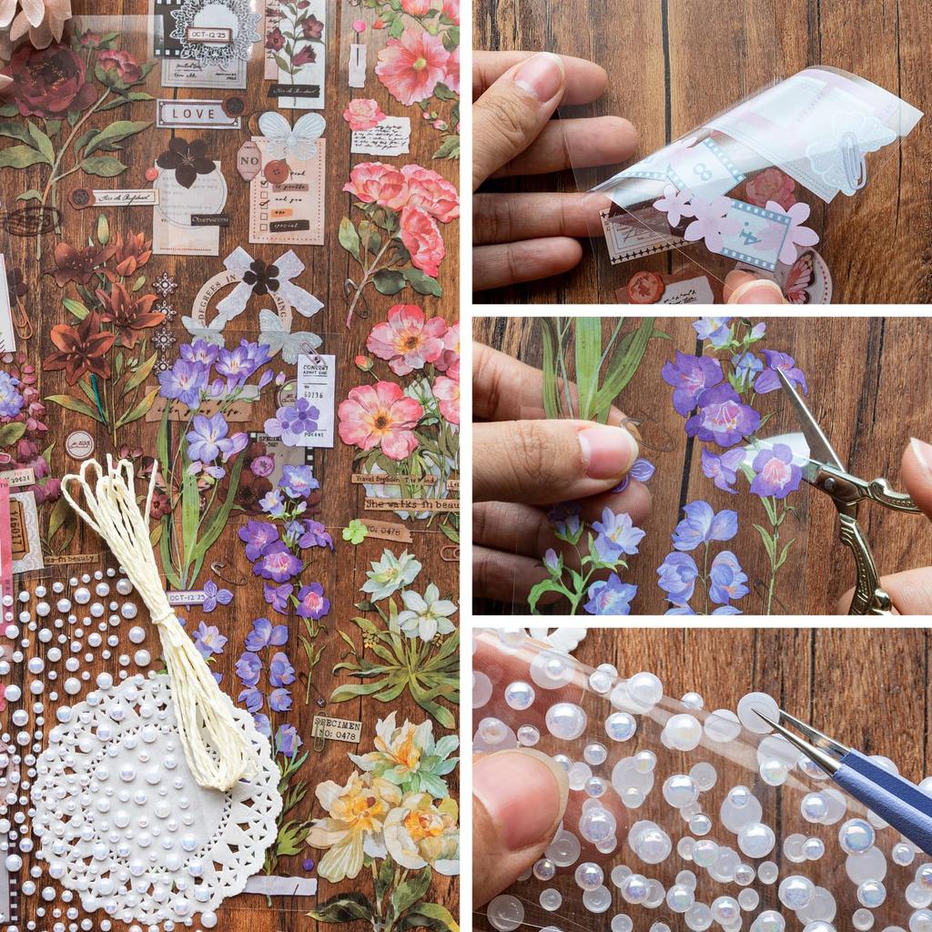 Vintage Flower Scrapbook Decorative Floral Planner Stickers for DIY Card Schedules 4-Pack Stickers, Stickers, Decals, Crafts, Making, Decoration,