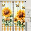 2PCS Digital Print  Curtain, Yellow Plaid Sunflower, Rustic Farmhouse Window Treatment Drape for Bedroom Kitchen Decor