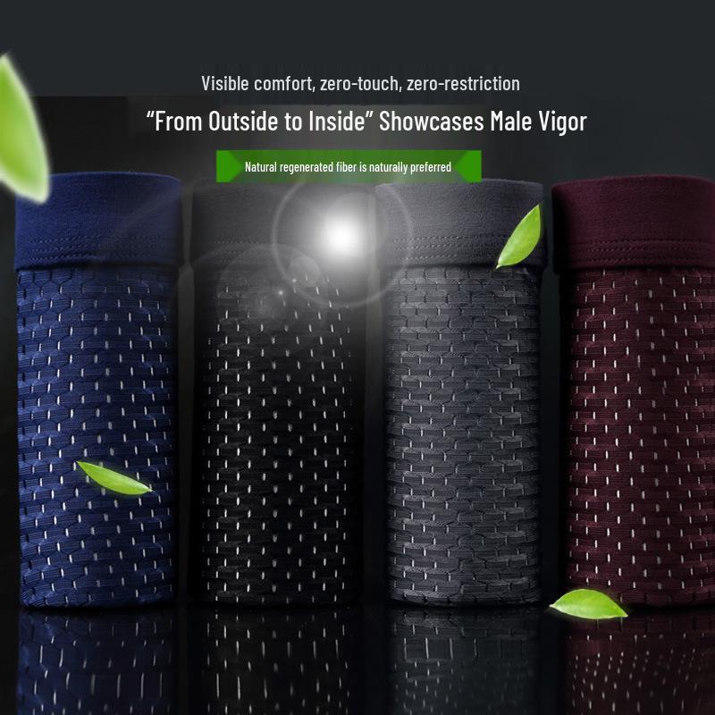 Men's Ice Silk Cooling Mesh Breathable Quick-Dry Seamless Boxer Briefs