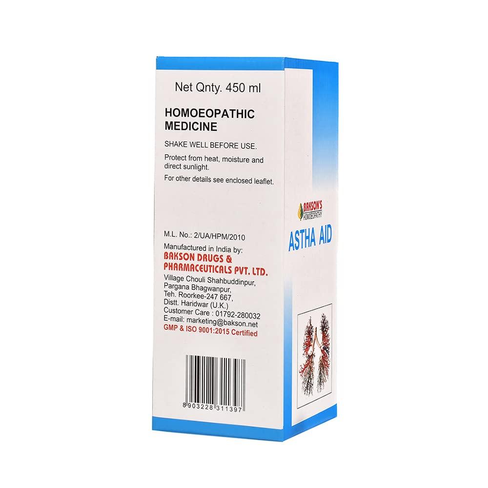 Dr. Bakshi's BAKSON'S Homoeopathy Astha Aid Syrup 450ml For Easy Breathing & Cough Relief
