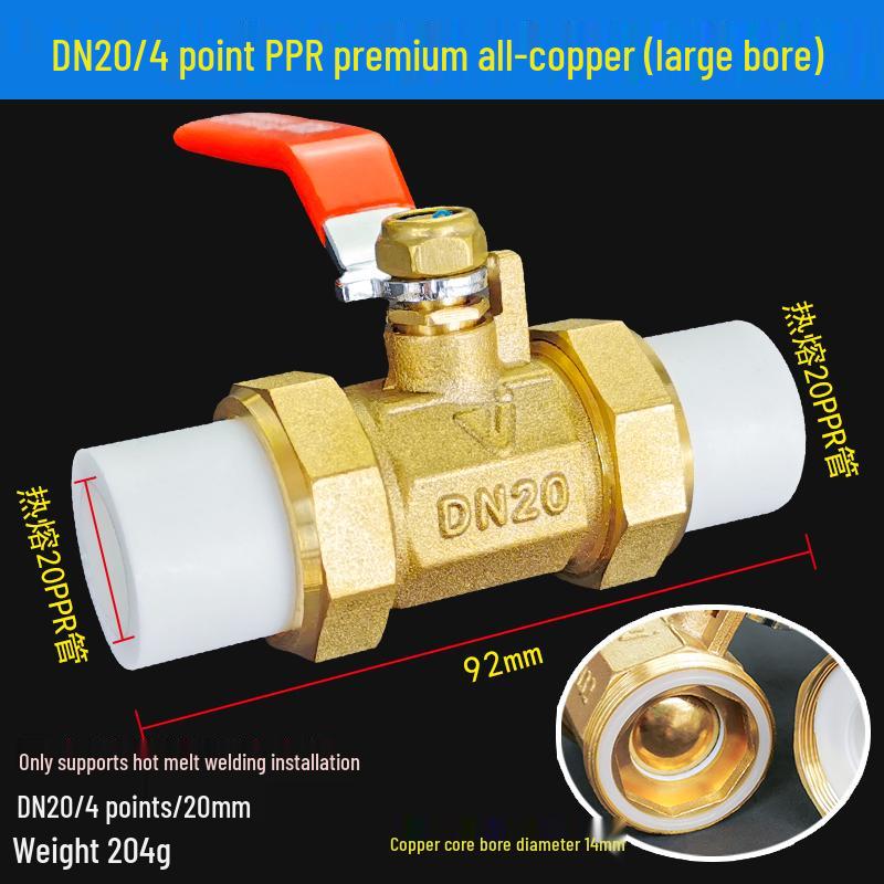 All-Copper PPR Double Union Ball Valve for Hot Melt Pipe - 20mm, 25mm, 32mm (1/2", 3/4", 1")