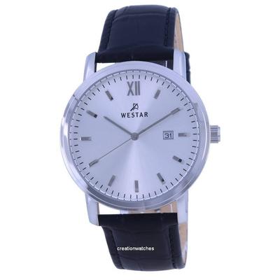 White Dial Leather Strap Quartz 50244 STN 107 Men's Watch