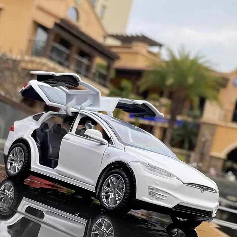 ctkhn3 1:32 Tesla Model X Model S Alloy Car Model Diecasts Metal Toy Vehicles Car Model Simulation Sound and Light Collection Kids Gift