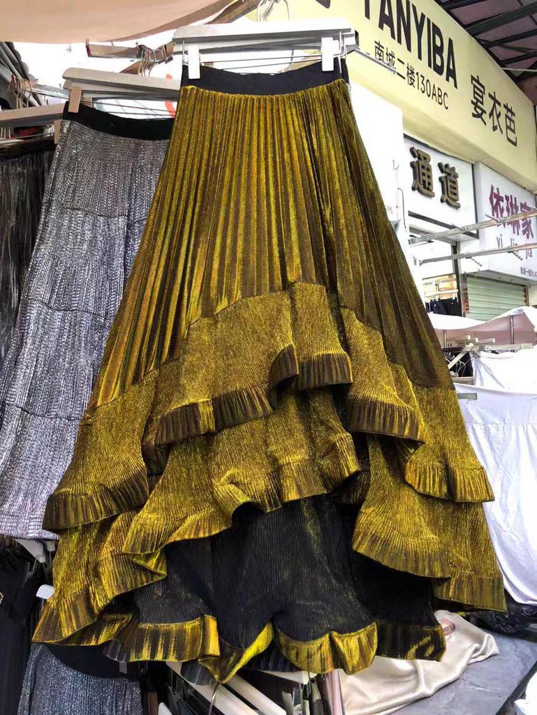 Women's French Retro A-Line Pleated Skirt - Loose Hem Street Style.