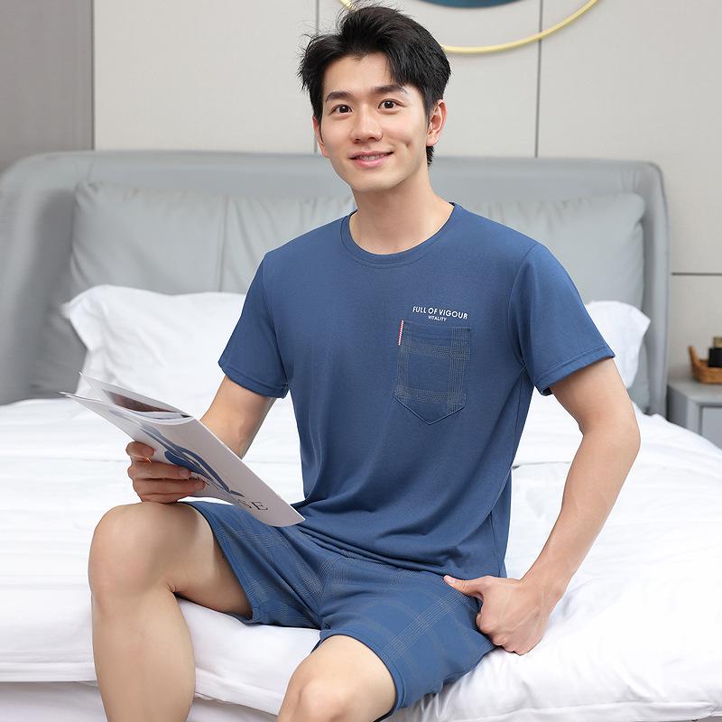 Herren Sommer Kühlendes Pyjama-Set - Kurzarm und Shorts, Lässige und Leichte Hauskleidung