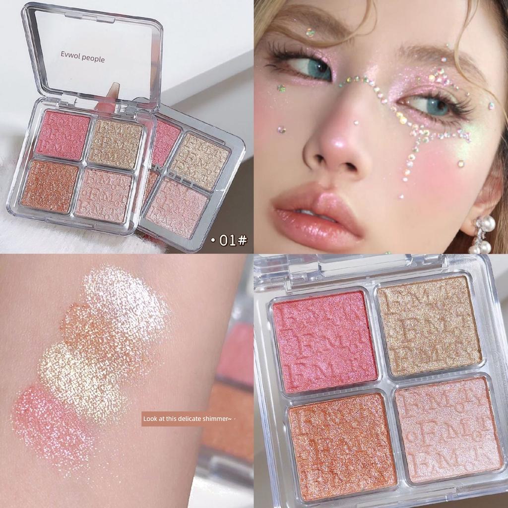 Famoty Highlighter Palette 4-Color Contouring Highlighter Palette Brightens Skin Tone Long-Lasting Shimmer Highlighter Contouring