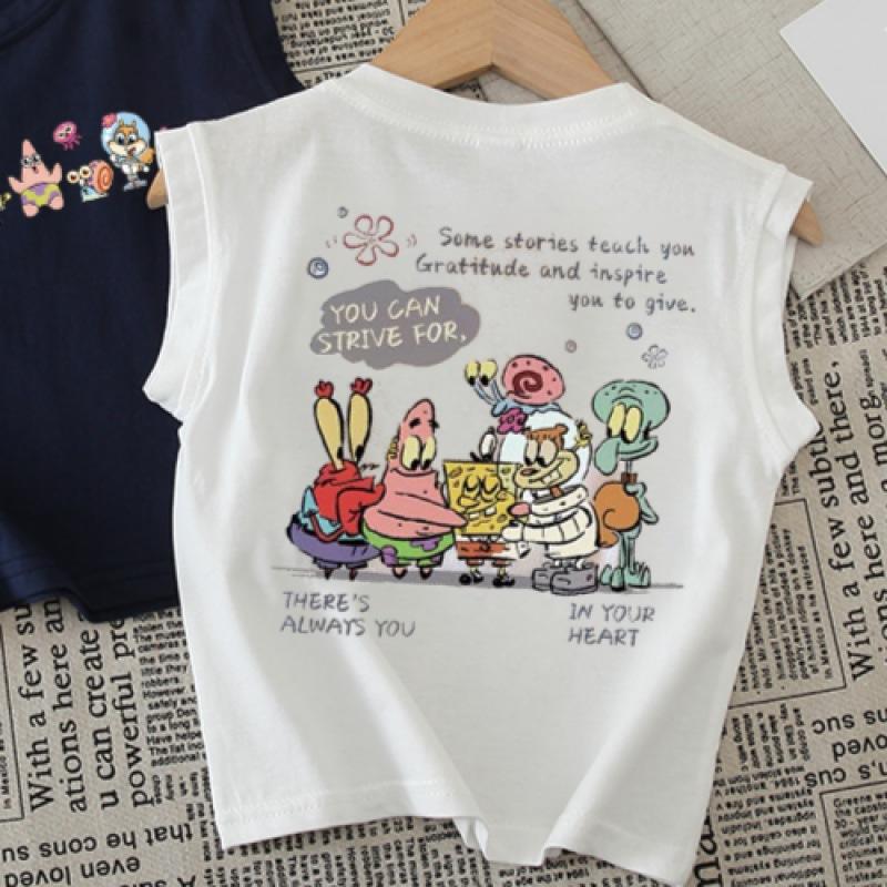 Boys Summer Cotton Cartoon Tank Top Sleeveless T Shirt For Kids Stylish Casual Vest Outerwear