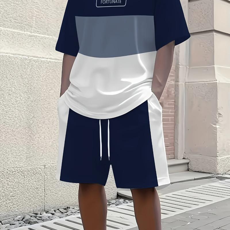 Men's Sports Short Sleeve Top Shorts Set Plus Size Breathable Basketball Sports Clothing Stripe Print T-shirt Shorts 2-piece Set