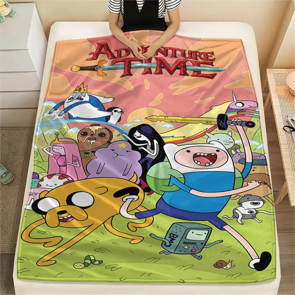 1PC Adventure Time Print Flannel Blanket, High Quality All Seasons, Home Decor, Warmth and Comfort, Perfect for Christmas Gifts