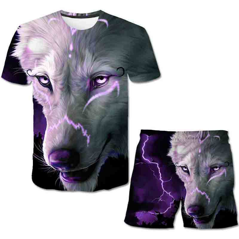 Animal Men's Set 3D T-shirt Round Neck Short Sleeved Digital Printed Casual Beach Outfit Suit