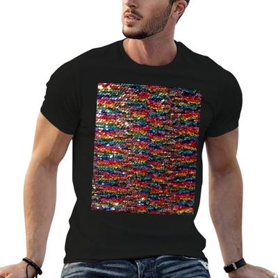 Rainbow Sequins Sparkle Vibrant Rainbow T-Shirt Cotton Tshirt 100% Black Cotton T-shirt Plain F