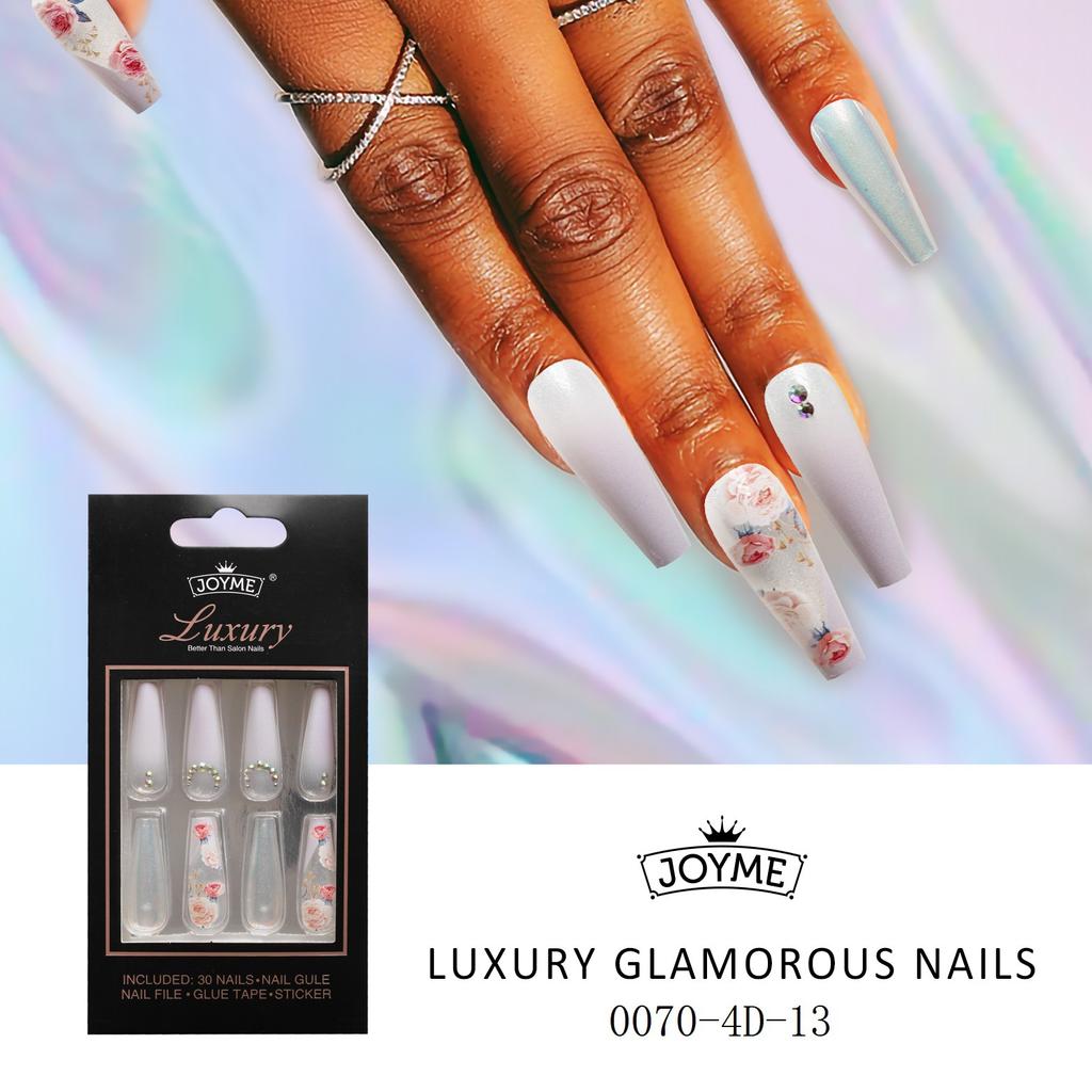 New European and American 30-piece Finished Wearable Armor Long Nail Art Patch 4D Technology Full-diamond Effect Matching Tool