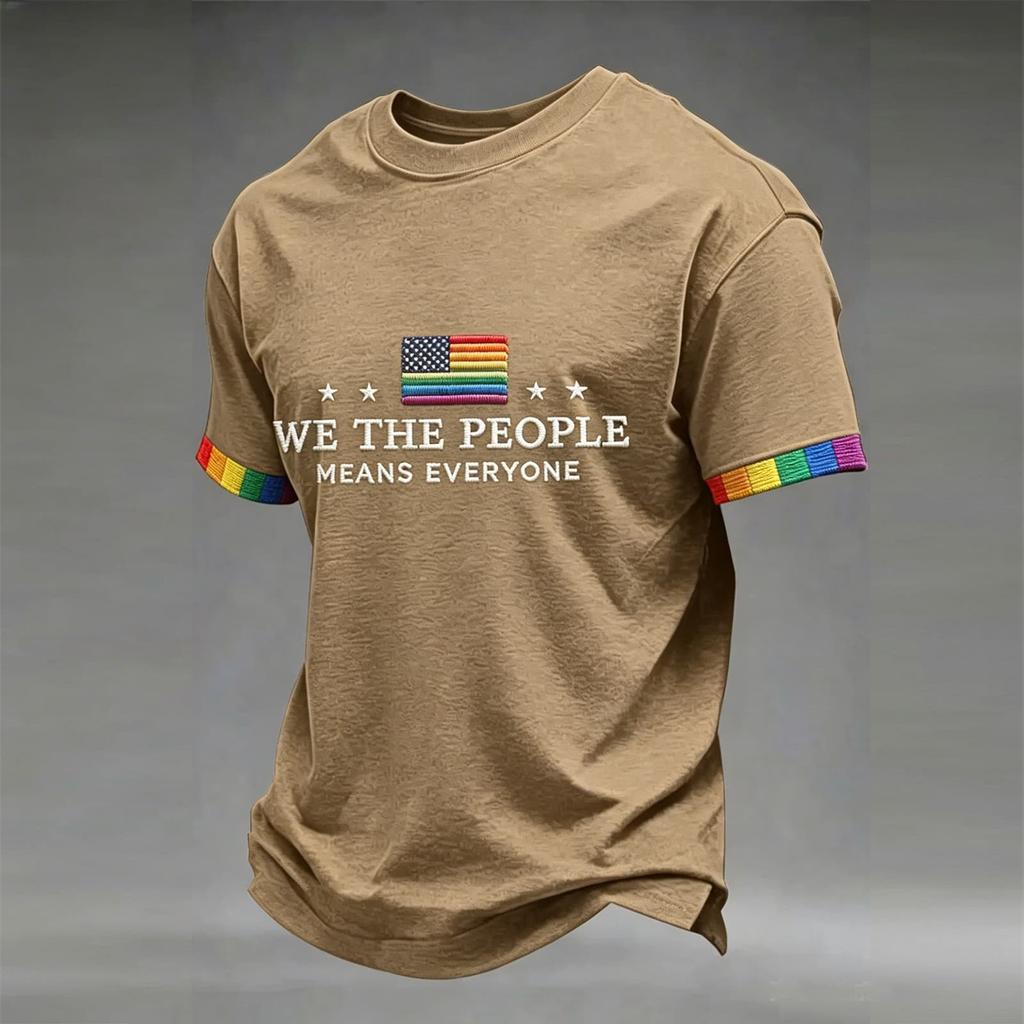 Unisex Short Sleeve Crew Neck T Shirt with We The Means Letter Print and Flag Graphic Casual Fit Top