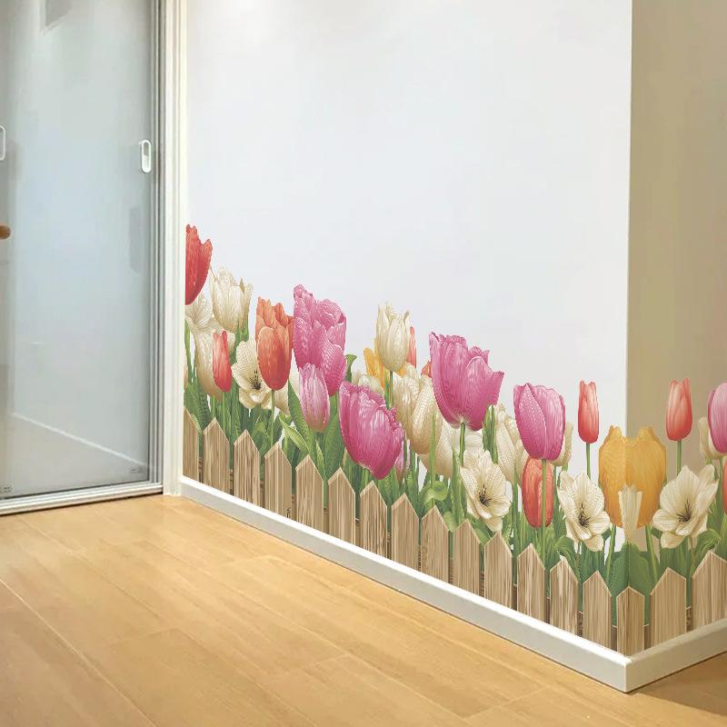 Tulip Floral Skirting Board Bedroom Living Room TV Sofa Background Decorative Waterproof Wall Stickers