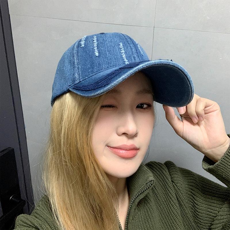 Tide Brand Ripped Denim Baseball Cap Women's Wide Brim Letter Cap Couple Street Style Versatile Sun Hat