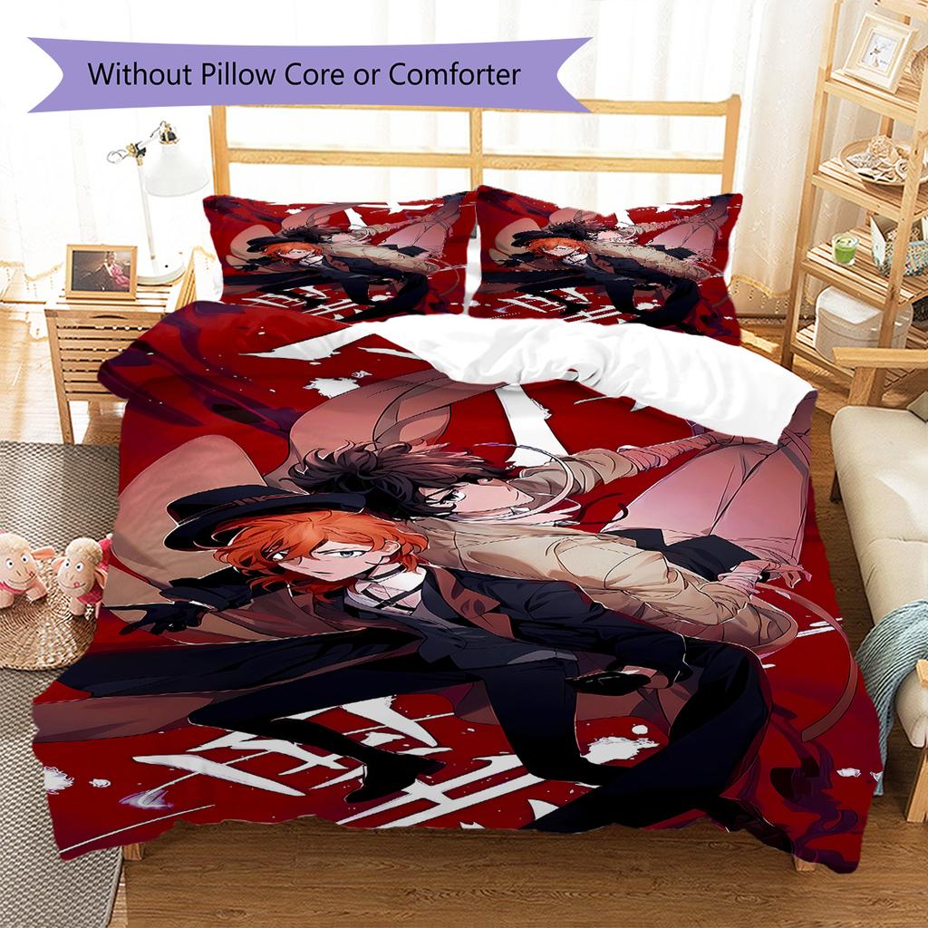Samu Dazai Chuuya Nakahara Pattern Bedding,Quilt Set Quilt Cover Pillowcase Home Birthday Gift (1 * Duvet Cover + 2 * Pillowcase, Without Core)