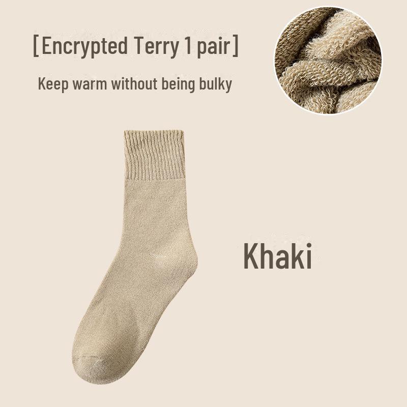 

Зимние плюшевые шерстяные махровые носки средней длины для мужчин и женщин six-color terry хаки