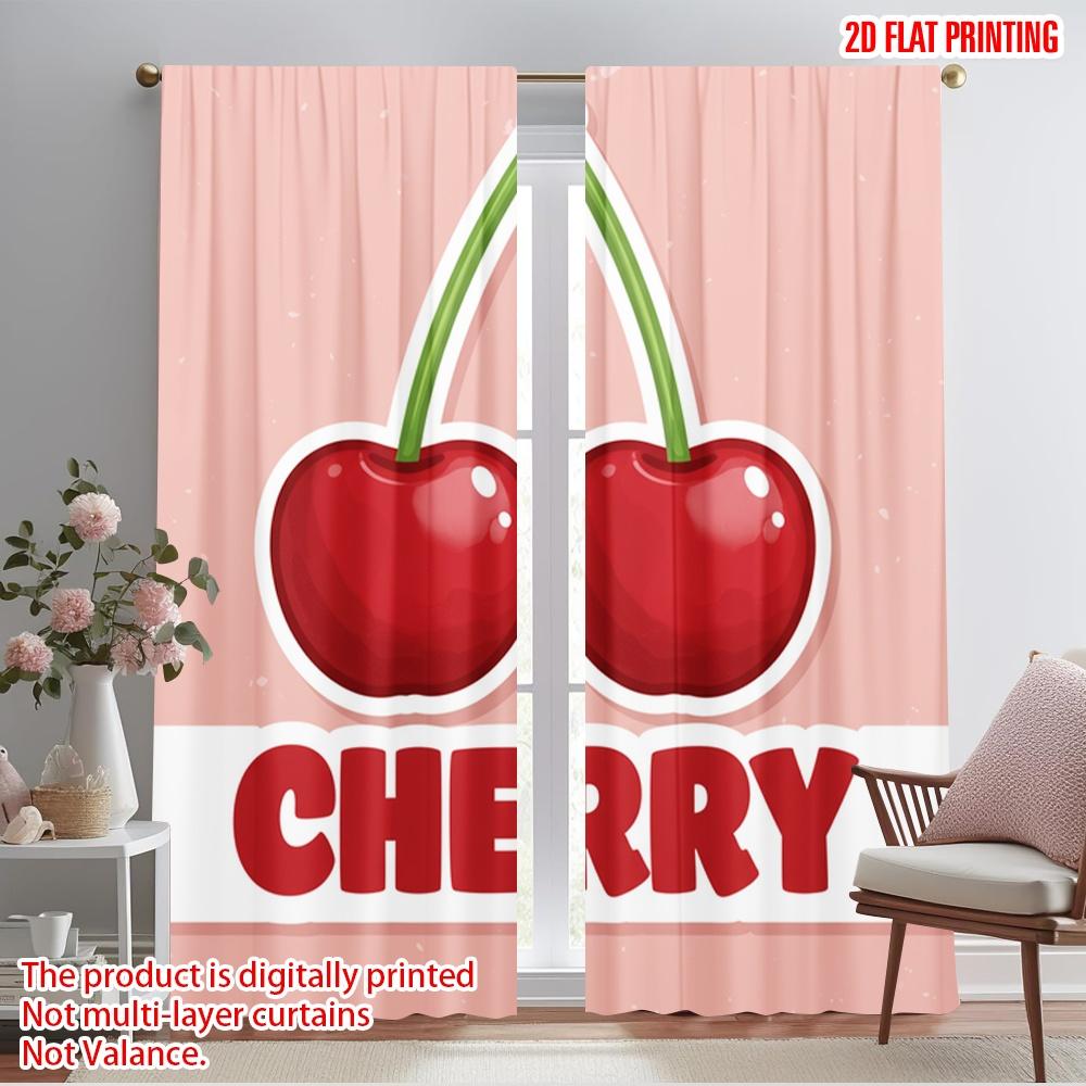 

2pcs 2D flat printing Curtains Cute Cherries Red Fruit Polyester Without Electricity Holiday Decorations for Festive Portraits 52.50×116.00 CM 2pcs