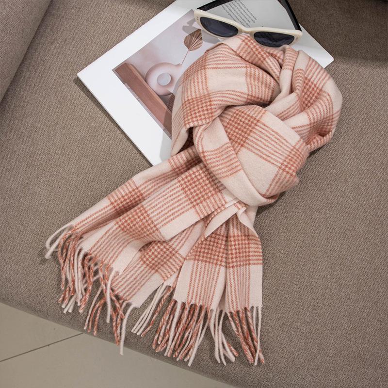 100% Sheep Wool Scarf Winter Warm Premium Thickened Men's Women's Versatile Checkered Wholesale
