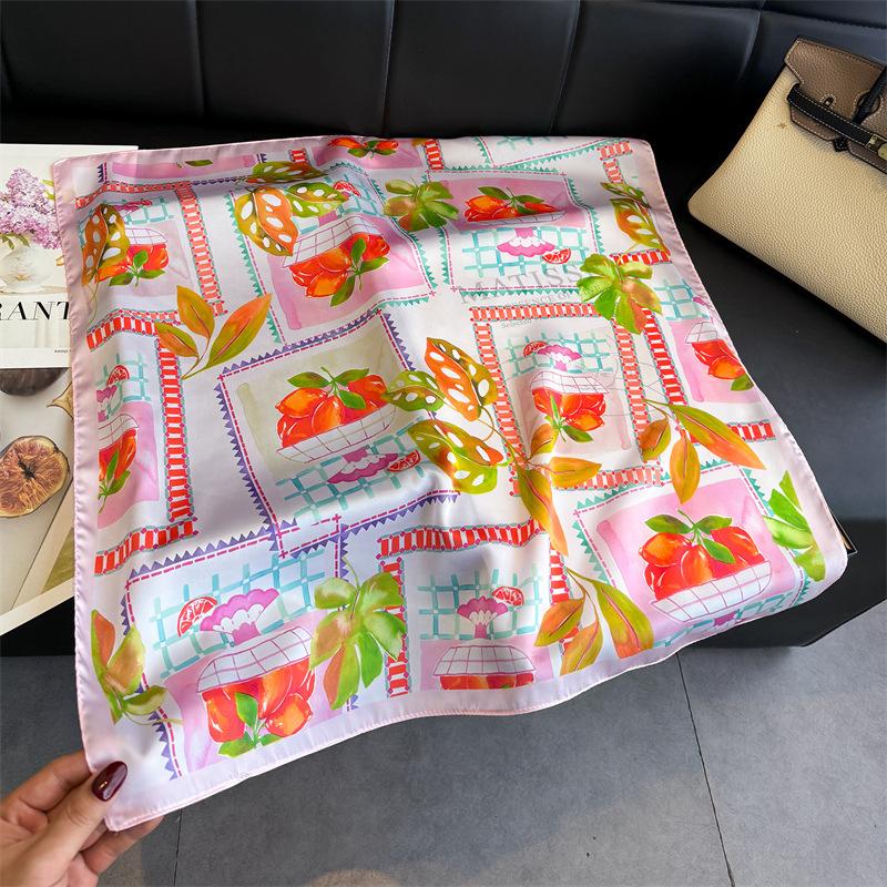 Design Fashion Square Silk Scarf Women Hairband Printed Small Satin Shawls Foulard Neckerchief Female Headbands Bandana
