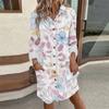 Women's Fashion Temperament Autun And Winter Button Lapel Pocket Long Sleeve Floral Print Dress