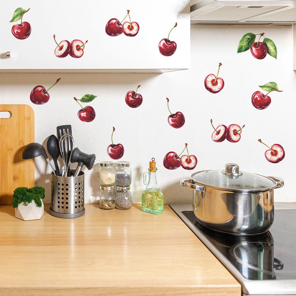 DIY Rote Kirschmalerei Küche Esszimmer Kühlschrankaufkleber Heim-Hintergrund und Wandverschönerungsaufkleber