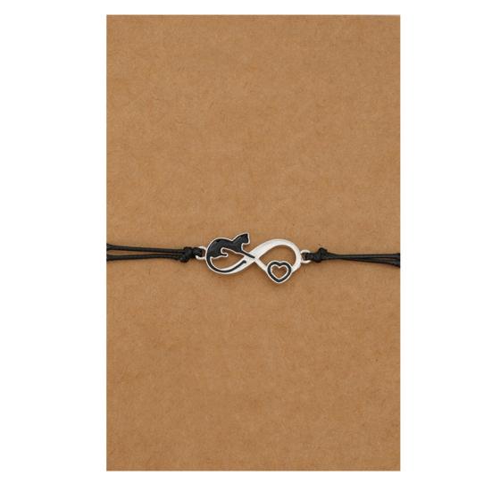 Women Bracelet Oil-dropping Handmade Braided Adjustable Soft Love Heart Black Cat Charm Rope String