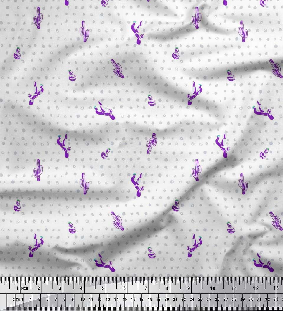 

Тканина Soimoi Japan Crepe Satin Мазок пензлем і кактусове дерево з принтом 1 метр 42 дюйма 42 Inch Wide - Poly Crepe Фіолетовий