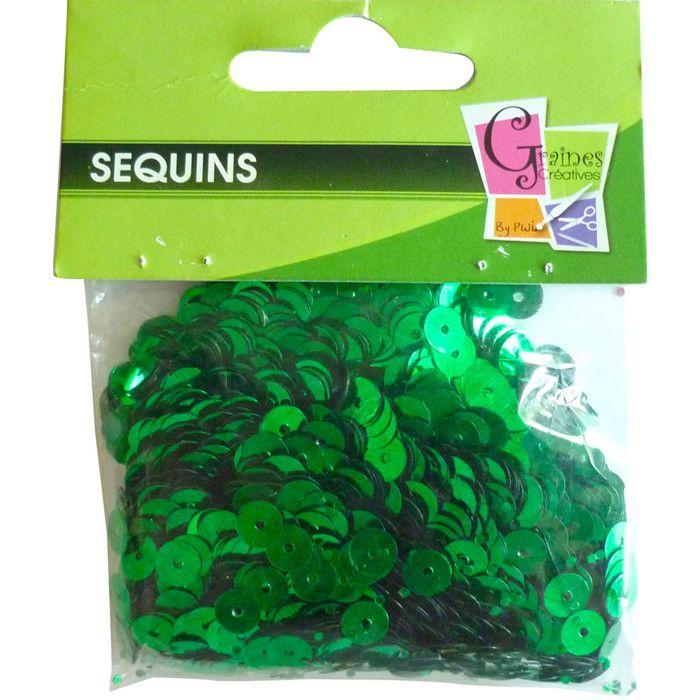 Paillettes plates - GRAINES CREATIVES BY PW - Vert - 6 mm - Sachet de 30 grammes - Perforés au centre
