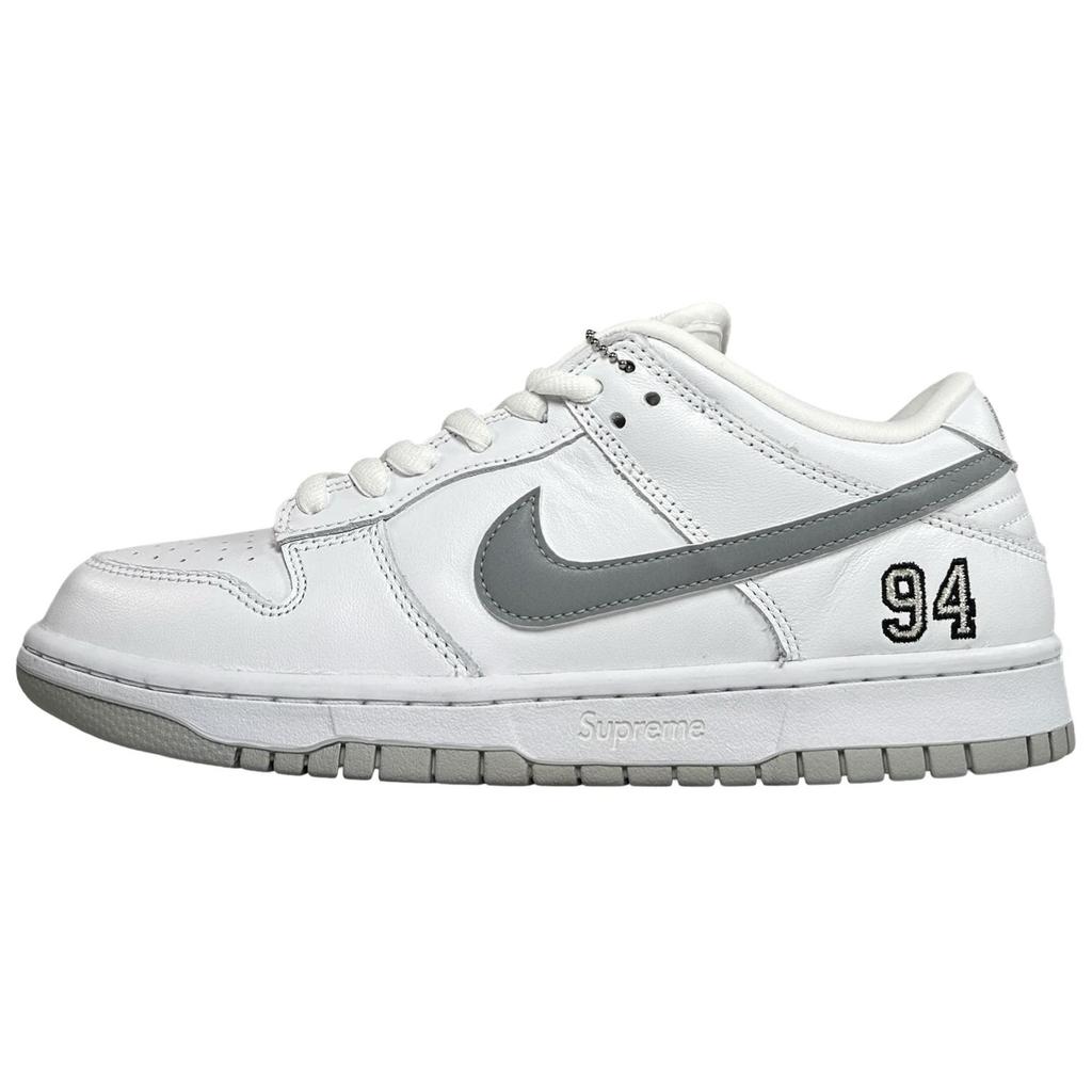 Supreme X Nike Dunk Low SB White Metallic Silver Unisex Sneakers HQ8487-100