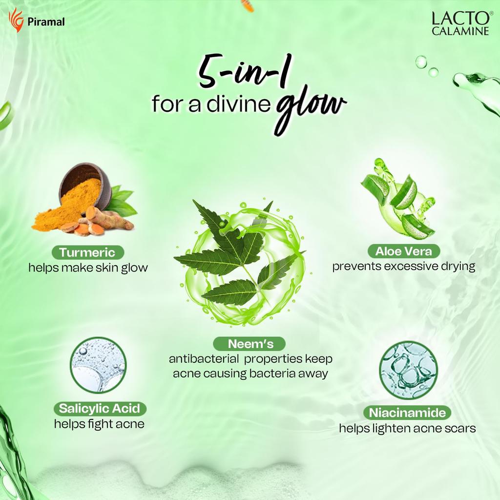 Lacto Calamine Neem Face Wash With Aloe Vera & Turmeric 150ml Pack | Niacinamide & Salicylic Acid For Clear Skin
