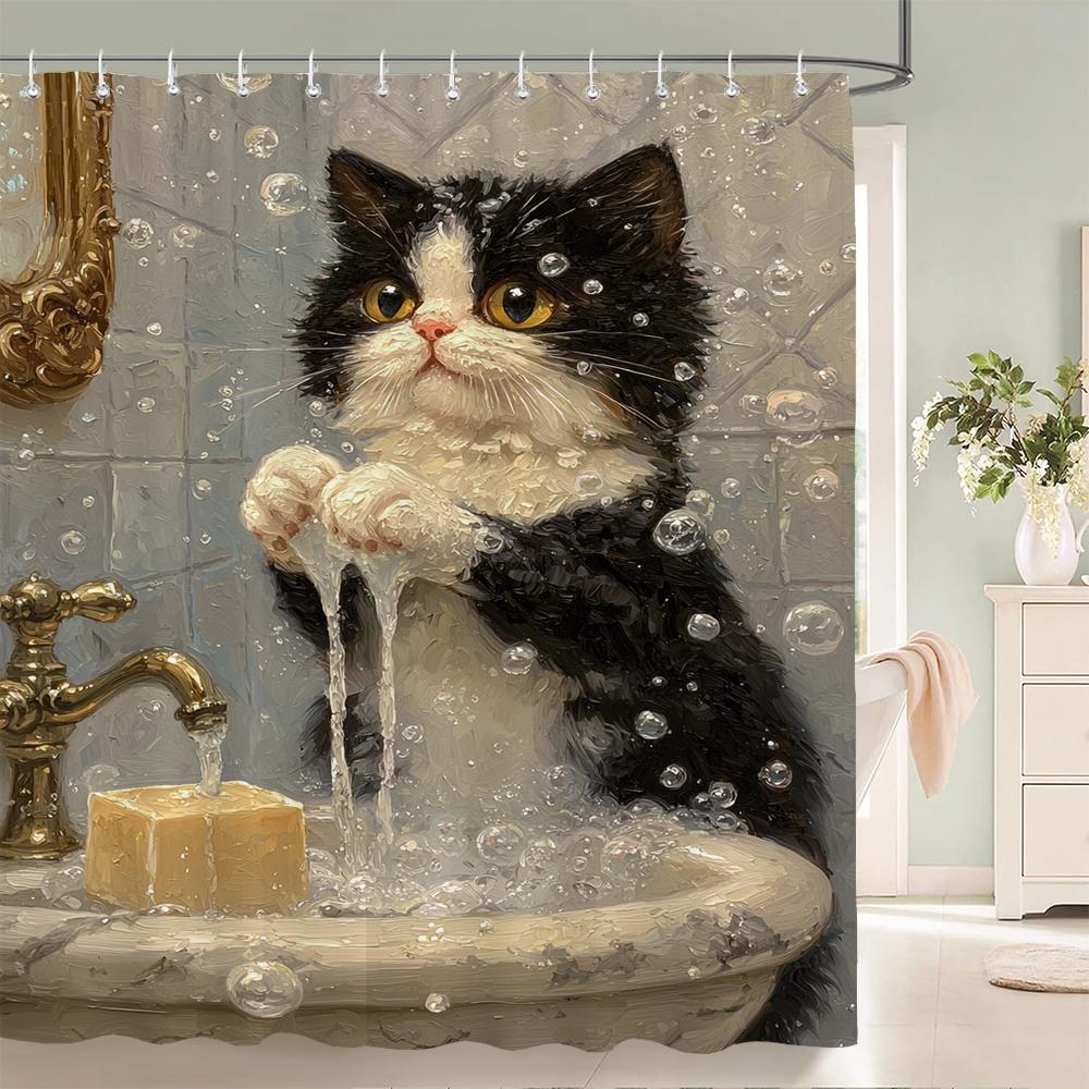 Nordic Style Flowers Leaves Animals Shower Curtain Cat and Dog Printed Bathroom Bath Curtain Home Decoration Curtain With Hooks