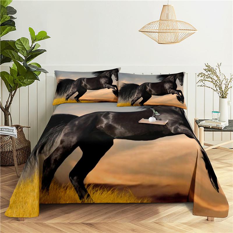 White Horse Bed Sheet 2/3pcs Set 3D Printed Animal Polyester Bed Flat Sheet With Pillowcase Bed Linen For Kids Baby Adult