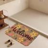 Floral Welcome Doormat Flannel Non-Slip Absorbent Rug Machine Washable for Living Room Bedroom Kitchen Bathroom