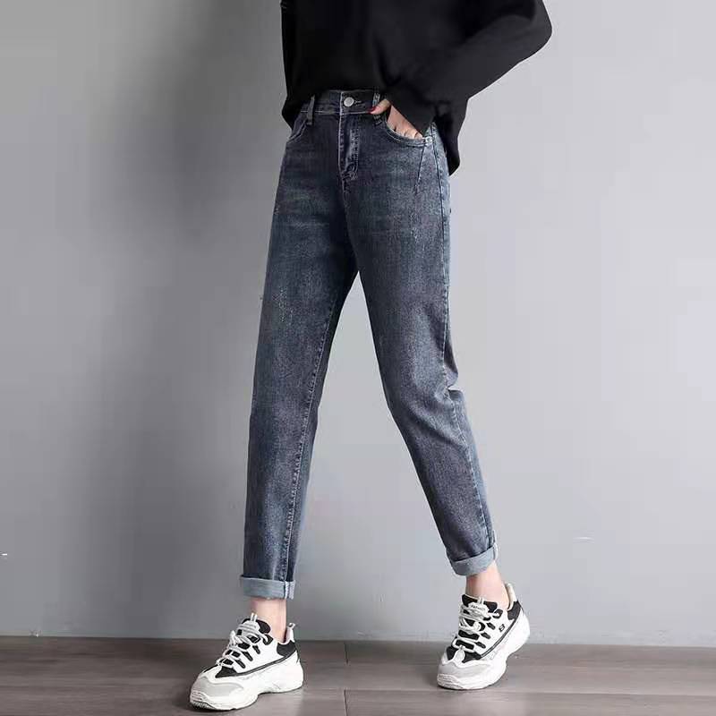 Frühlings- und Herbst Damen Elastische Lockere Hohe Taille Harem Lässige Strecth Baggy Bleistiftjeans Streetwear Vintage Damen Denimhosen