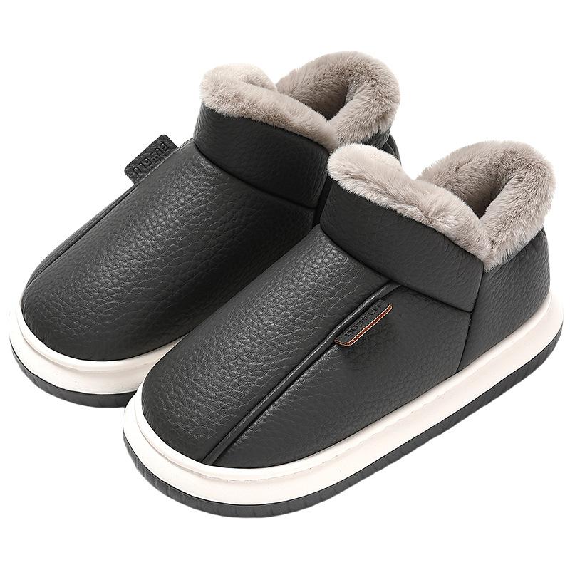 Waterproof Cotton Slippers Winter Indoor Home Household Plush Warm and Non-slip Winter Pu Cotton Shoes