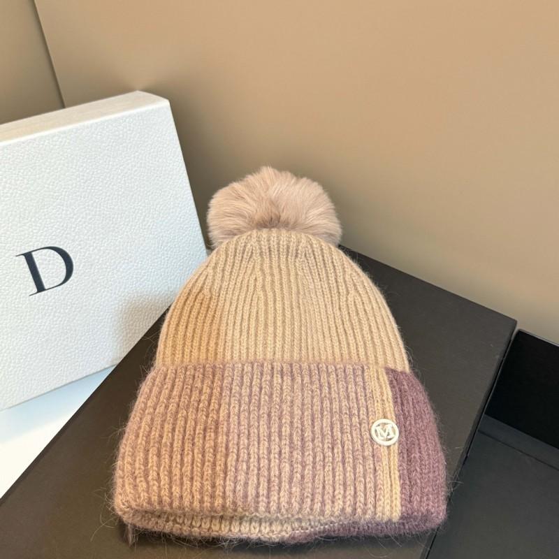 Winter Knit Hat With Rabbit Fur Fleece Ear Flaps Pom Warm Windproof Women