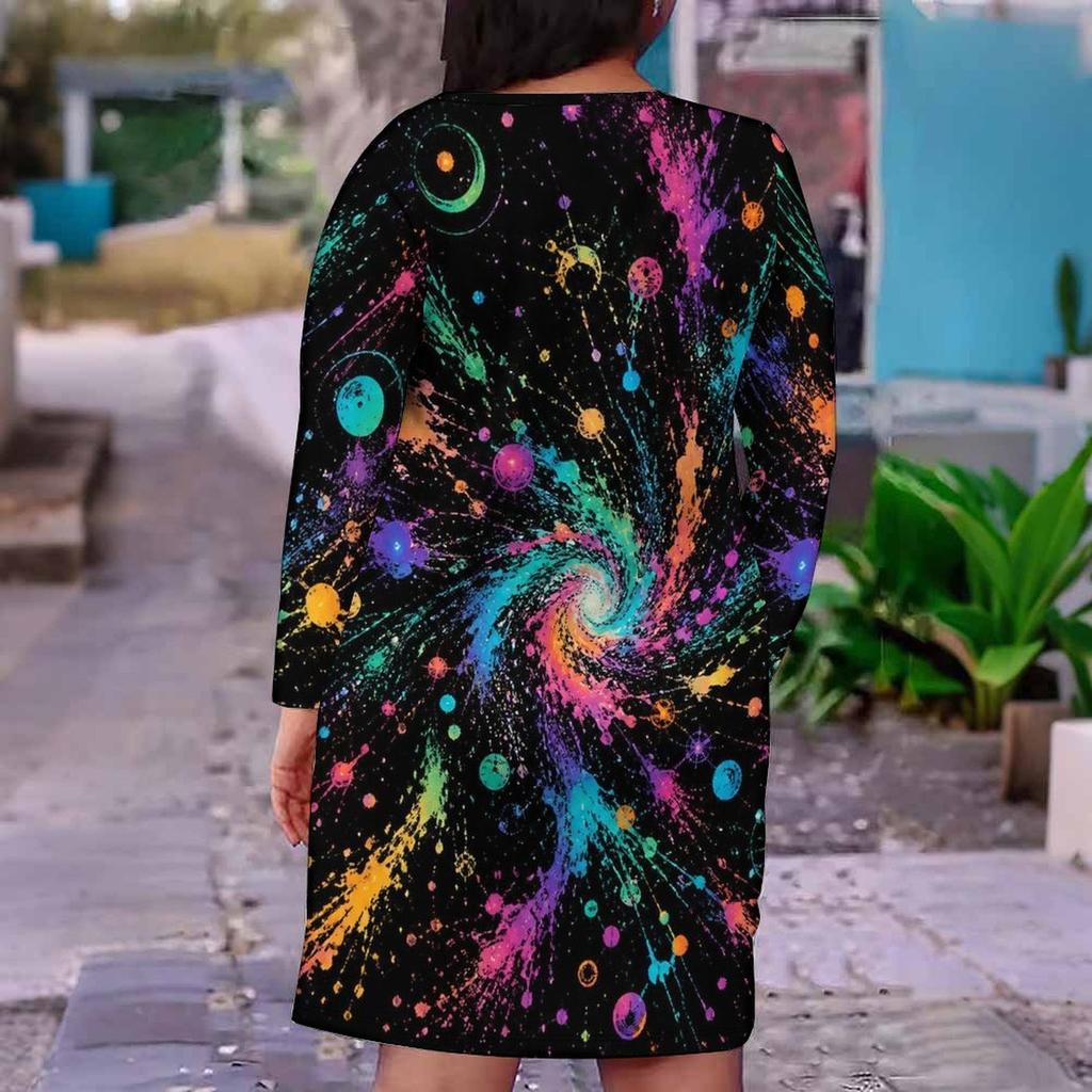 Women Plus Size V Neck Long Sleeve Green Leaf Printed Fitted Dress