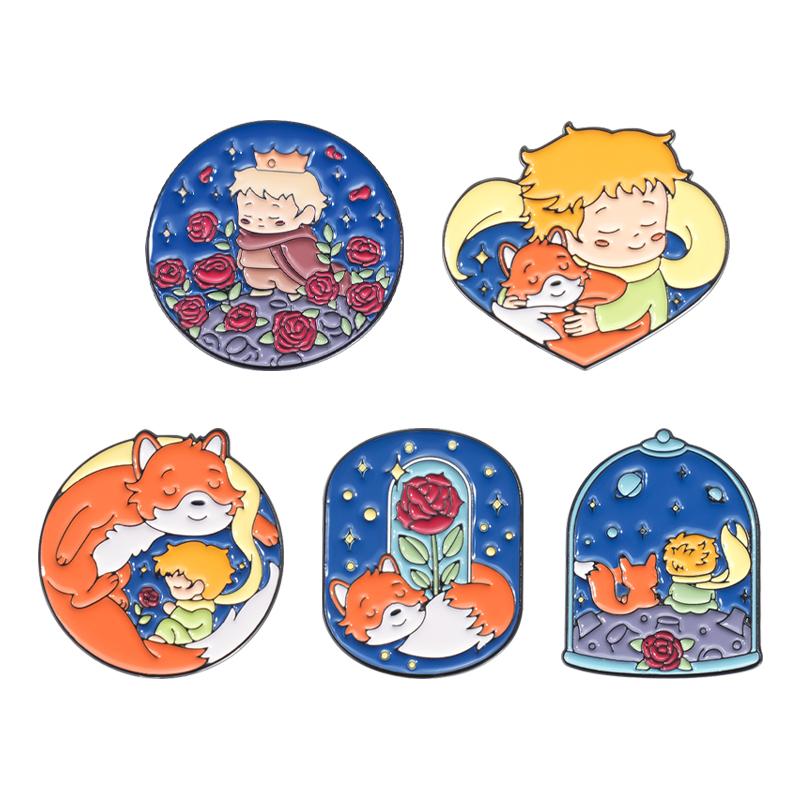 4-7pcs Sets Cartoon Anime Boy and Fox Enamel Pins Cowboy Girl Cute Animal Brooches Lapel Badge Art Oil Painting Jewelry Gifts