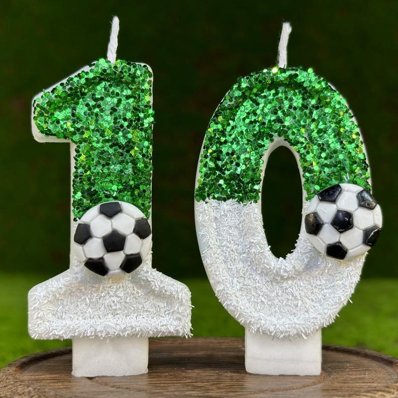 Football Children's Birthday Candles Number 0-9 Green Sparkles Birthday Creative Soccer Candle for Boy Party Cake Top Decoration