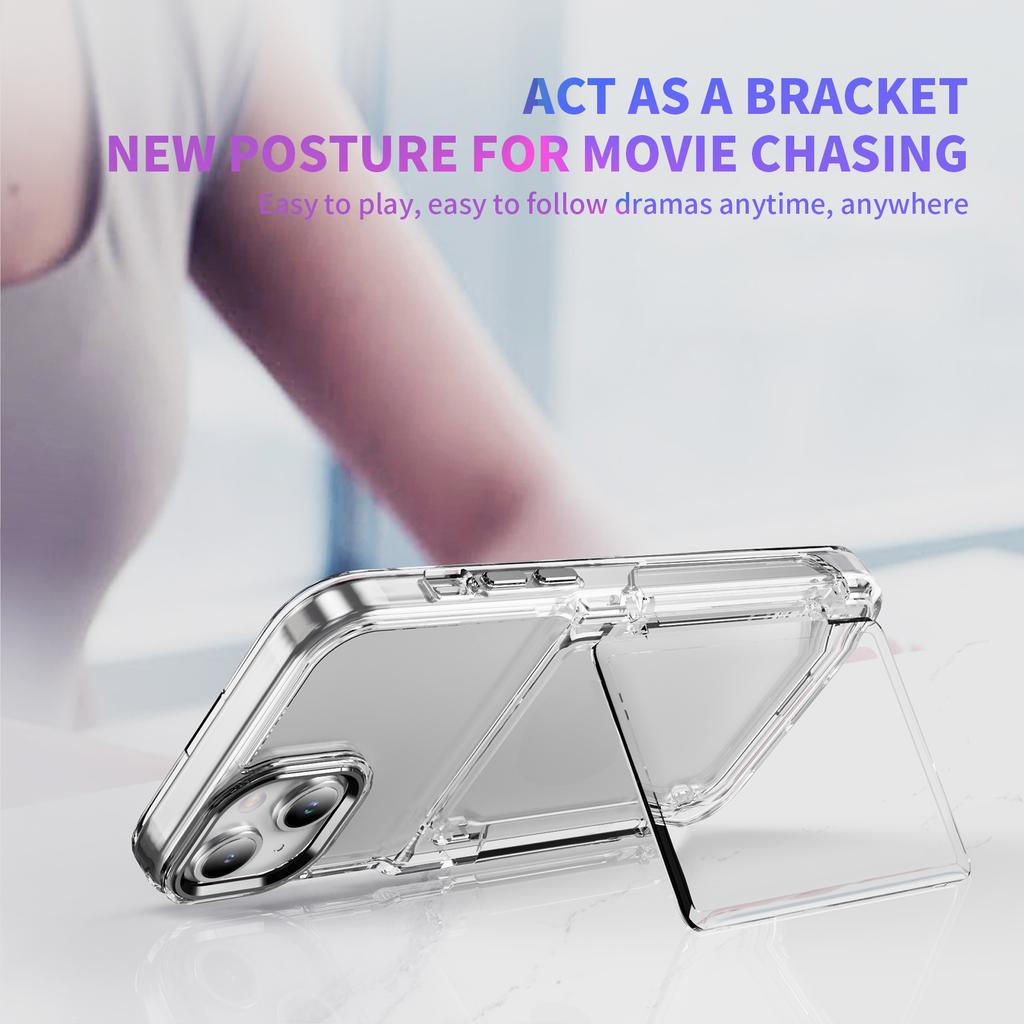 For iPhone 13/14 Case TPU + Acrylic Phone Cover with Card Holder Kickstand